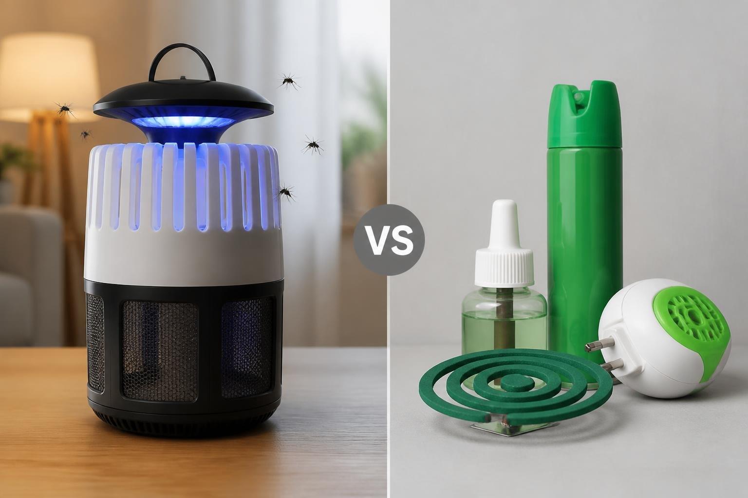 Comparación de una trampa profesional para mosquitos junto a productos comunes de supermercado para control de mosquitos.