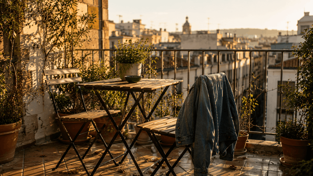 Terraza en España durante un día cálido de otoño